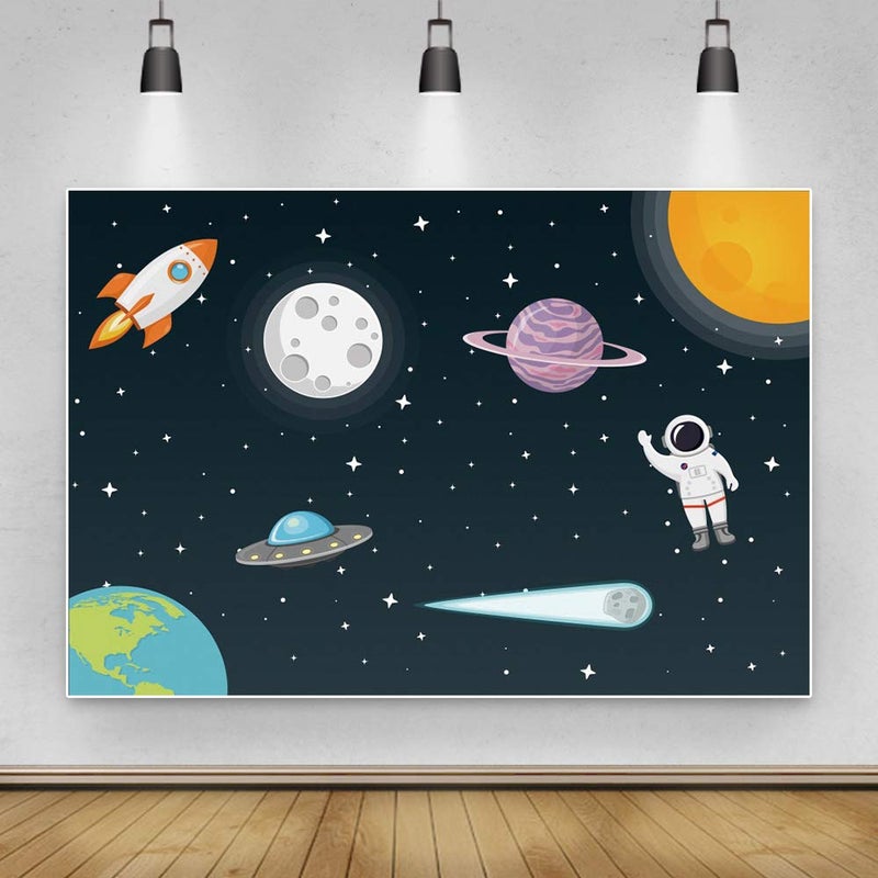 Renaiss 5x3ft Outer Space Backdrop Universe Galaxy Starry Sky Astronaut Rocket Planet Party Photography Background for Kids Boy Baby Shower Birthday Party Decor Photo Studio Props - Image 4